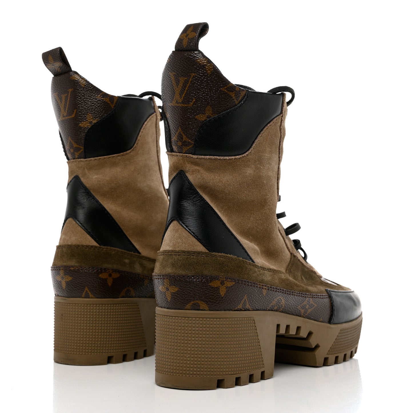 Suede Calfskin Monogram Laureate Platform Desert Boots 40 Taupe