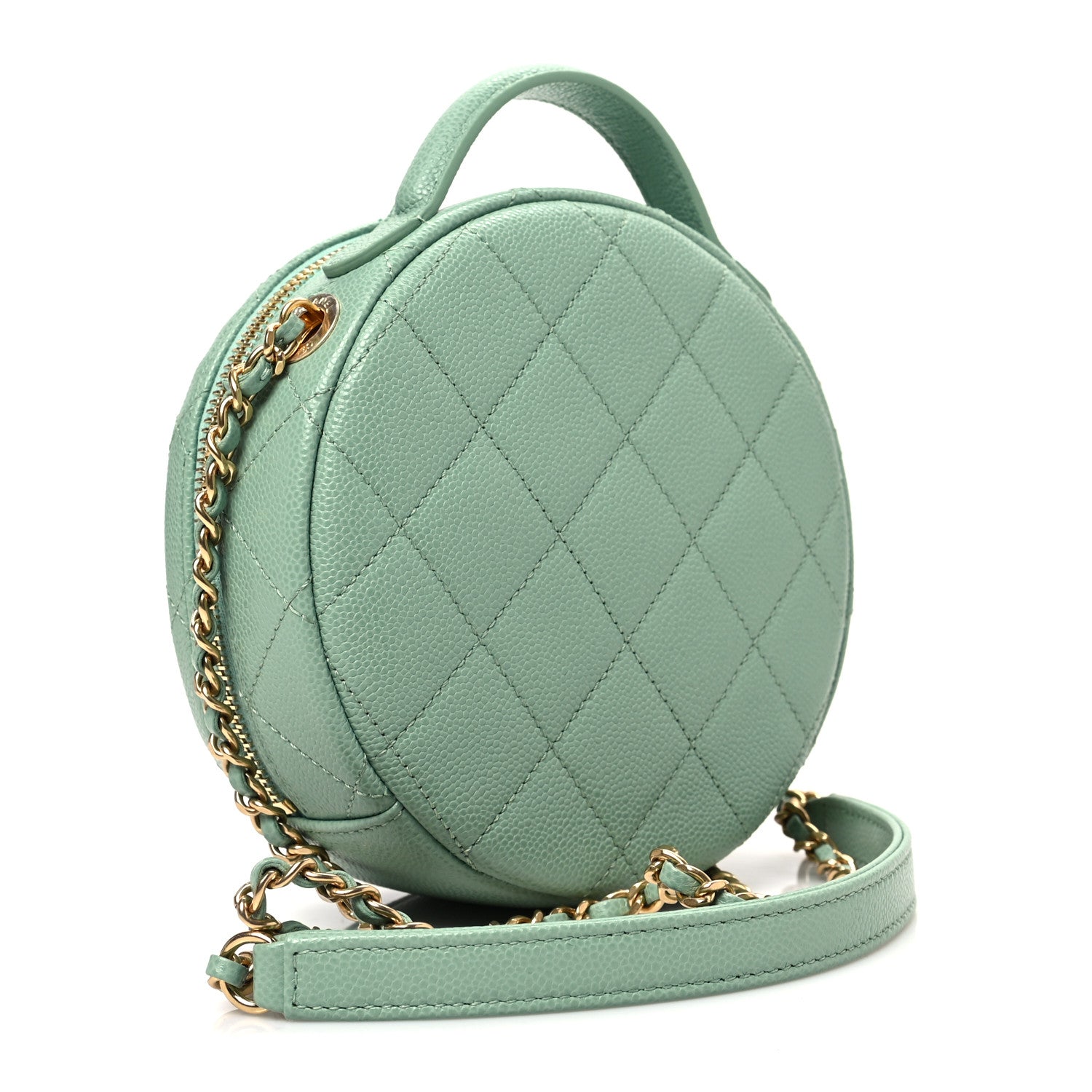 Chanel Caviar Quilted Small Round Vanity With Chain Light Green 3 of 8