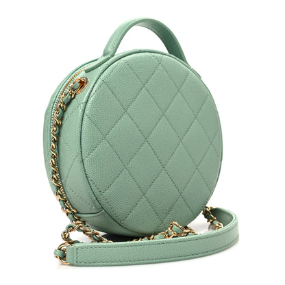Chanel Caviar Quilted Small Round Vanity With Chain Light Green 3 of 8