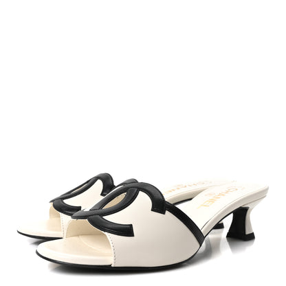 Chanel Lambskin CC Cutout Mules 38 White Black 4 of 10