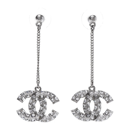 Chanel Baguette Crystal CC Drop Earrings Silver 1 of 3