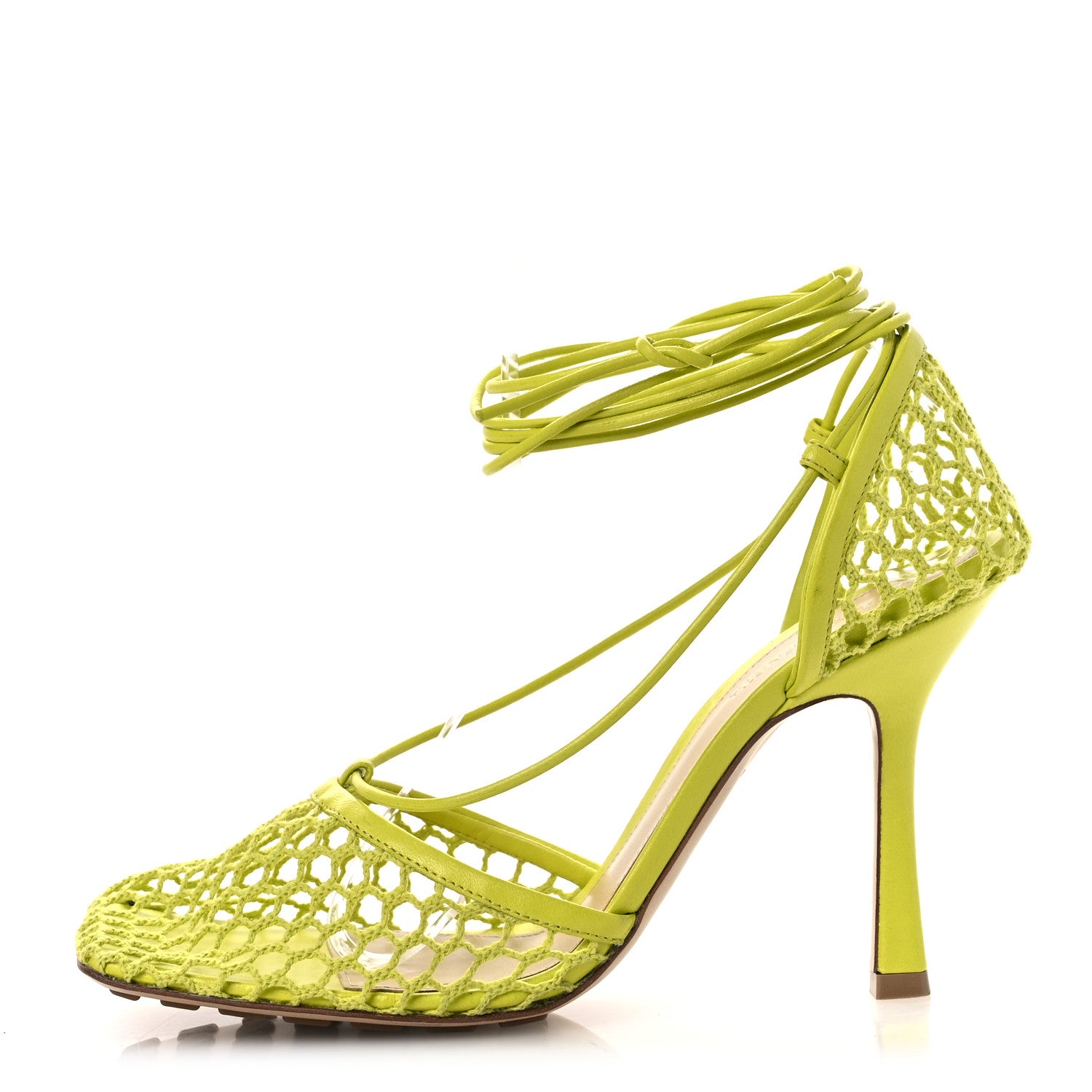 Bottega Veneta Mesh Nappa Stretch Ankle Tie Sandals 39 Kiwi 1 of 15