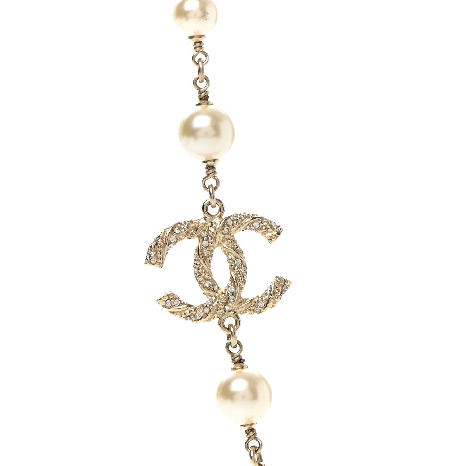Chanel Graduated Pearl Crystal Twisted CC Long Necklace Gold 6 of 7