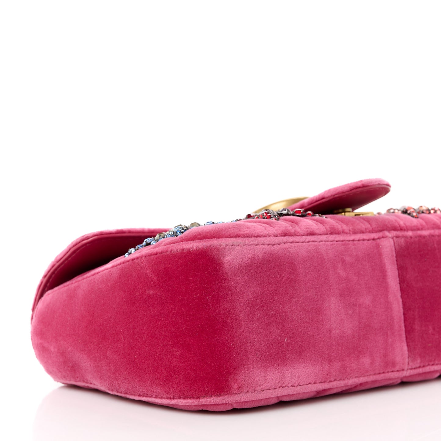 Velvet Matelasse Bow Embroidered Small GG Marmont Shoulder Bag Raspberry Rose