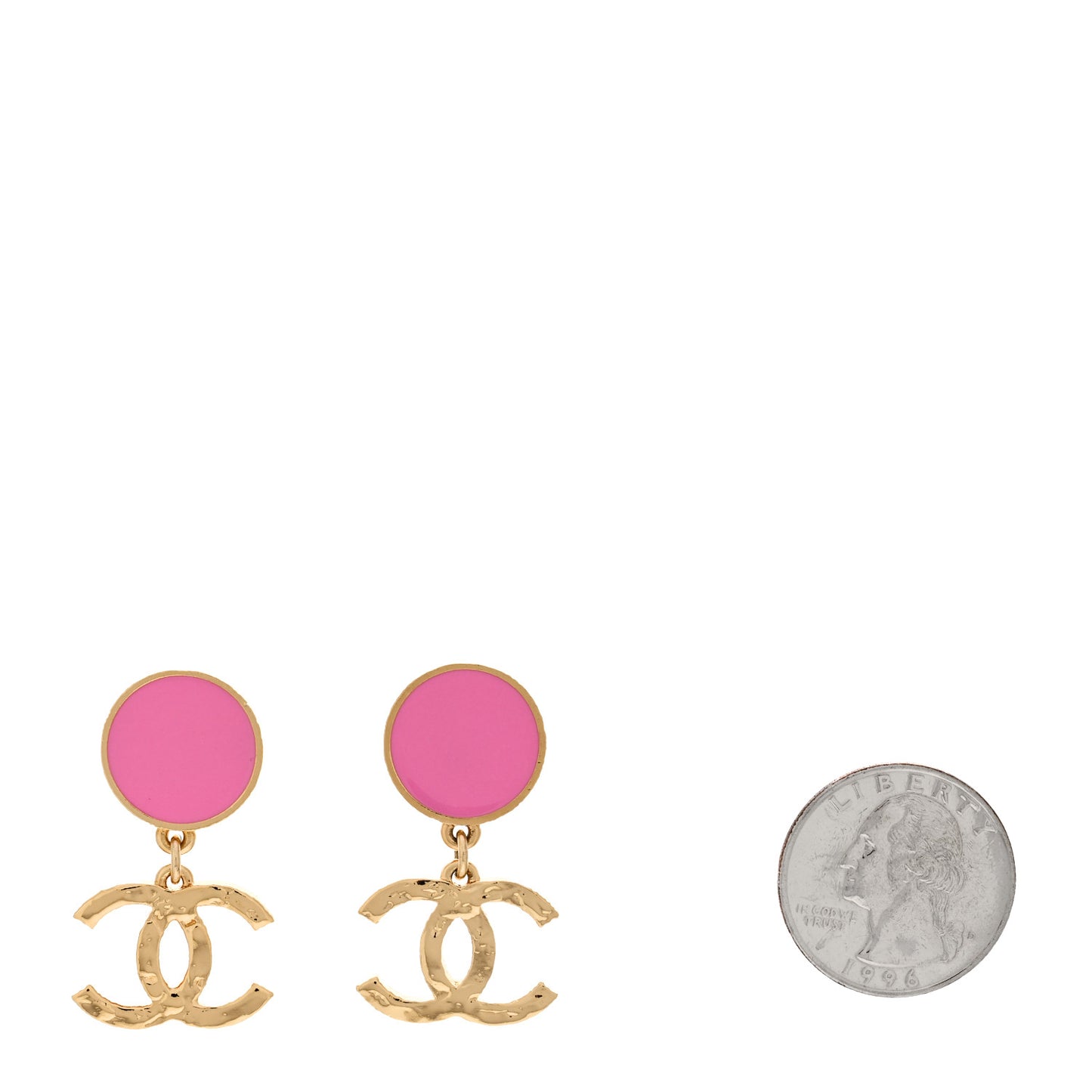 Metal Resin Disc CC Drop Earrings Gold Pink
