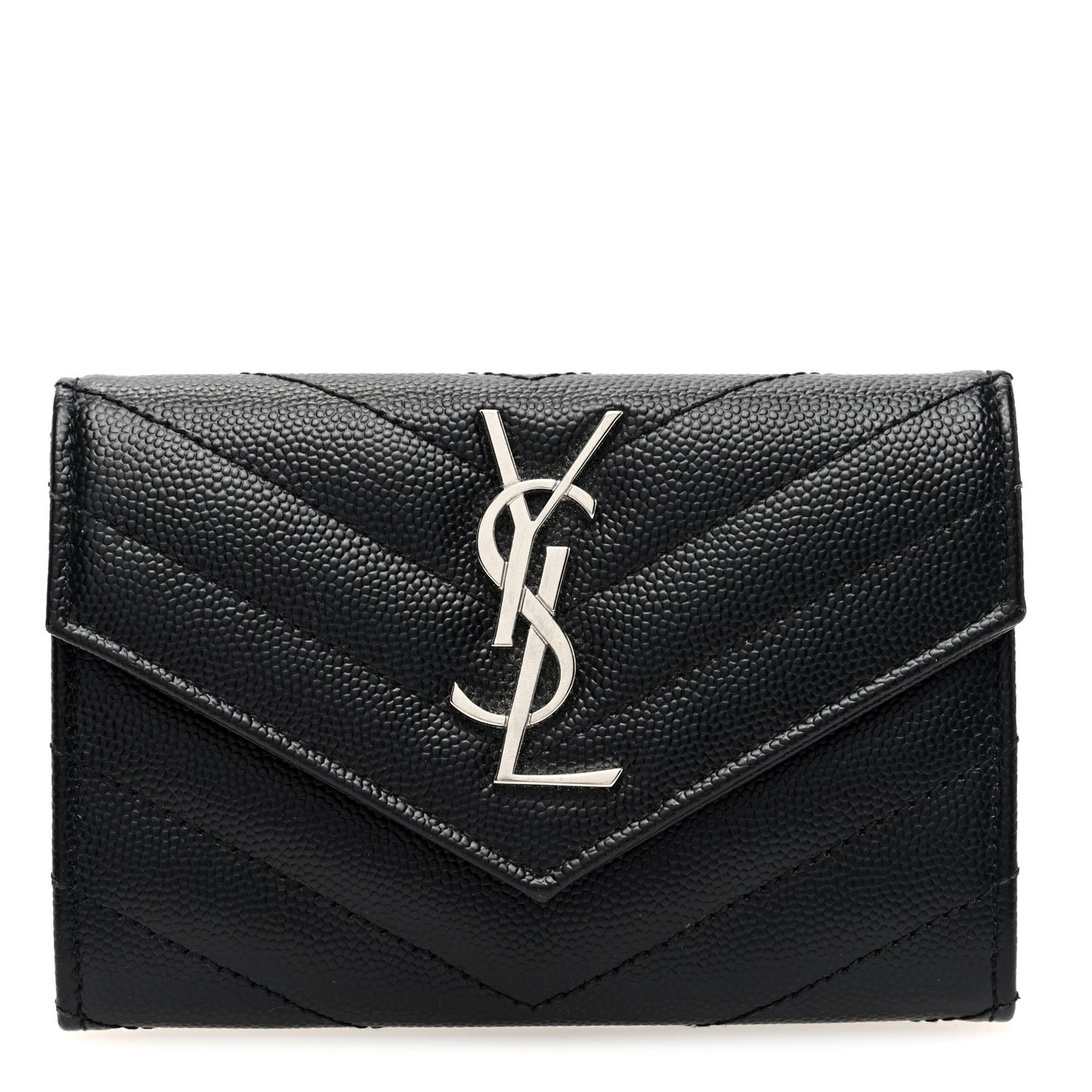Grain De Poudre Matelasse Chevron Small Monogram Envelope Wallet Black Black