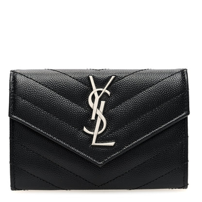 Saint Laurent Grain De Poudre Matelasse Chevron Small Monogram Envelope Wallet Black Black 1 of 6