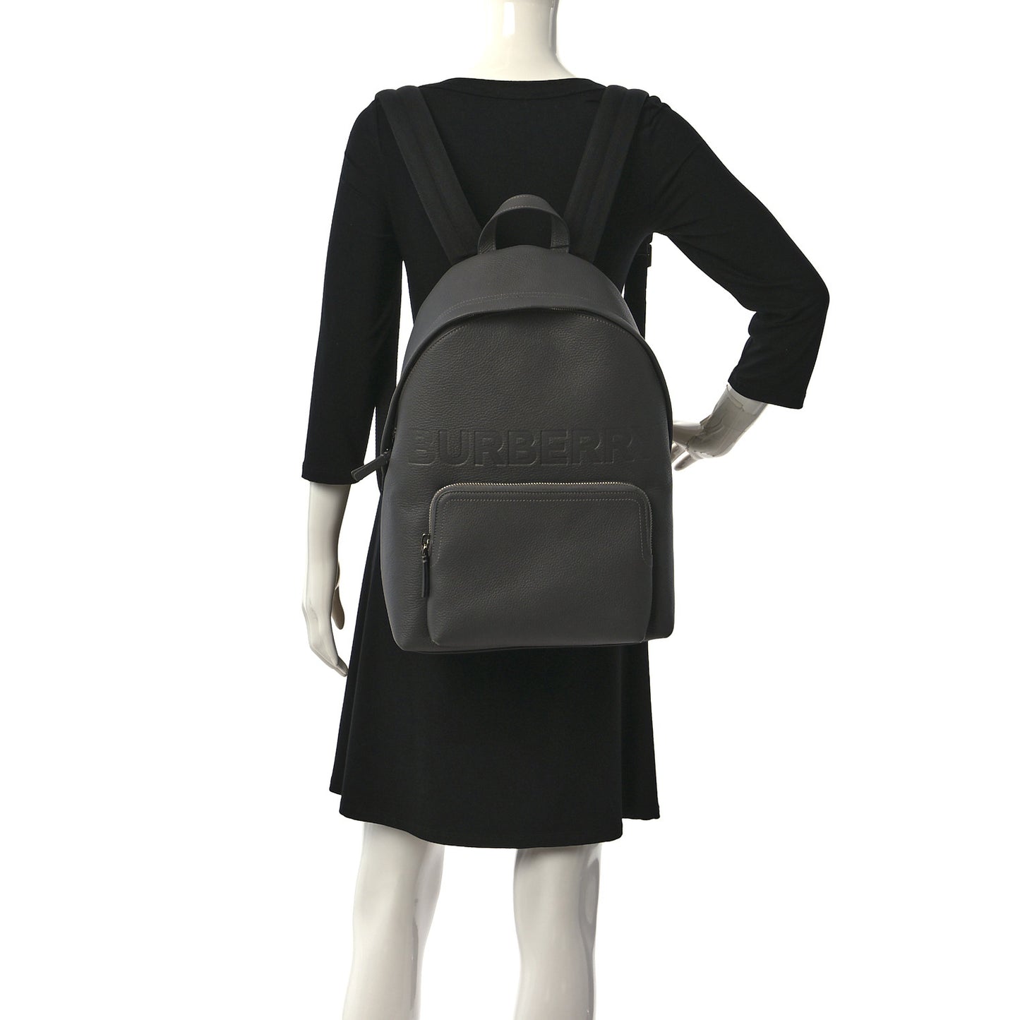 Calfskin Logo Embossed Backpack Charcoal Grey