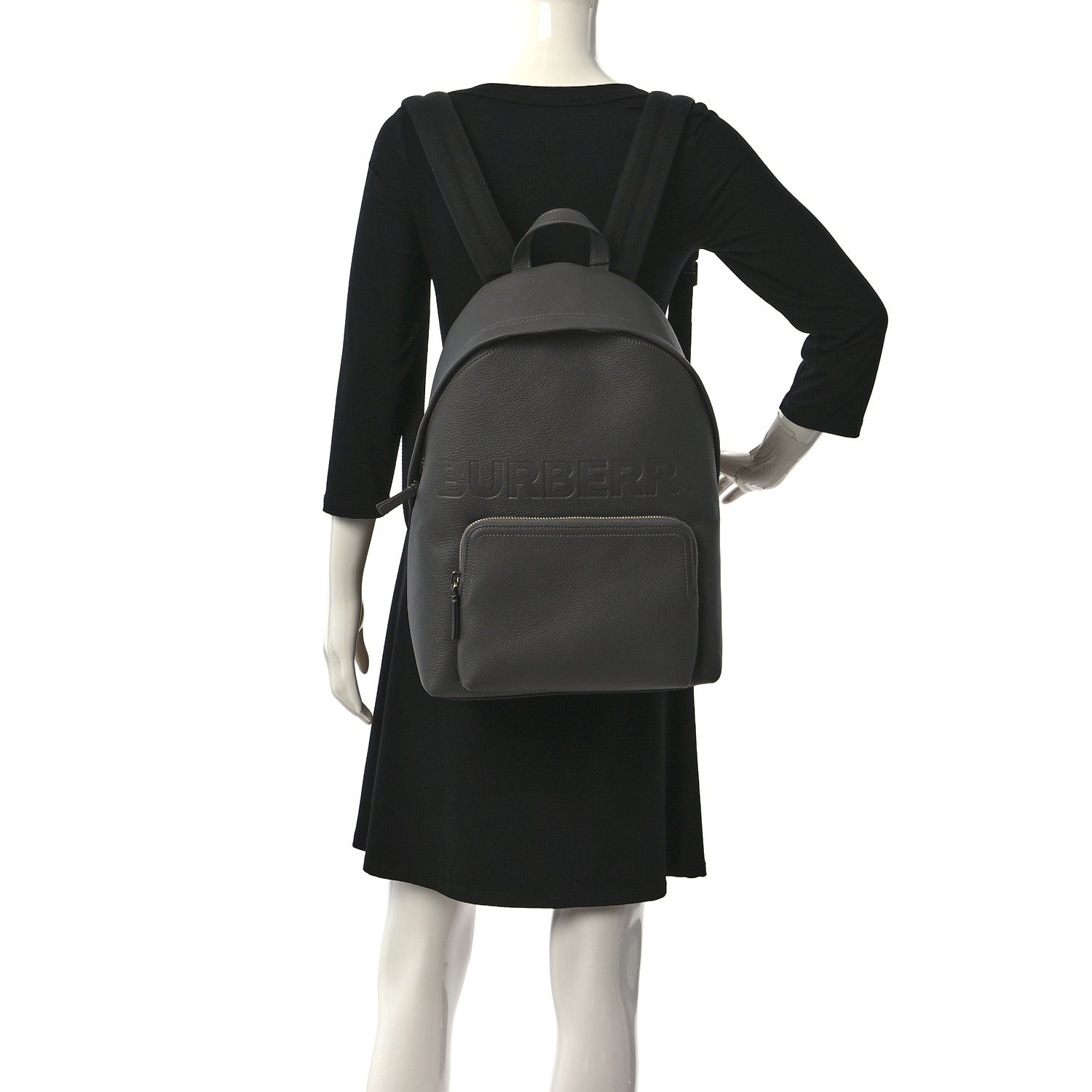 Burberry Calfskin Logo Embossed Backpack Charcoal Grey 2 of 8