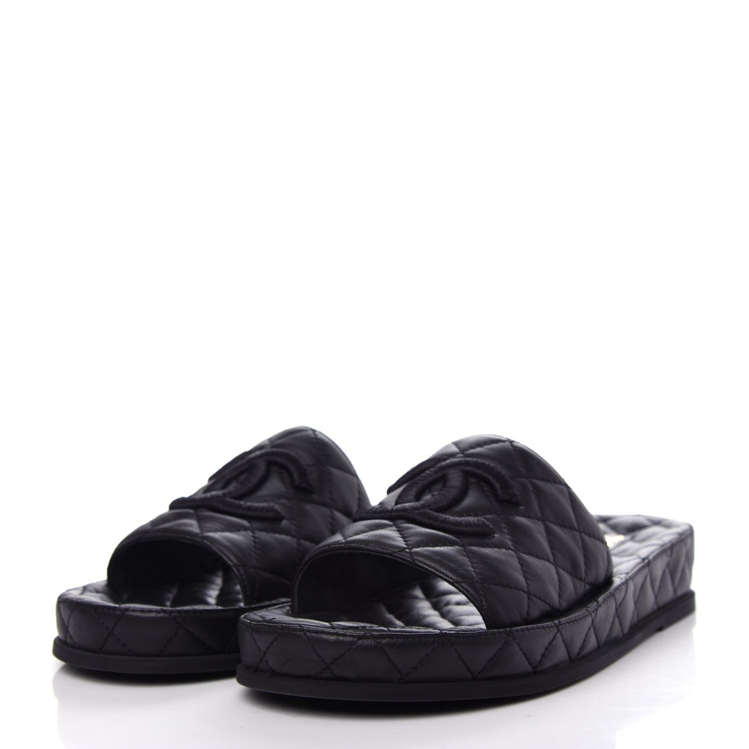 Chanel Lambskin Quilted CC Mules Sandals 41 Black 3 of 11
