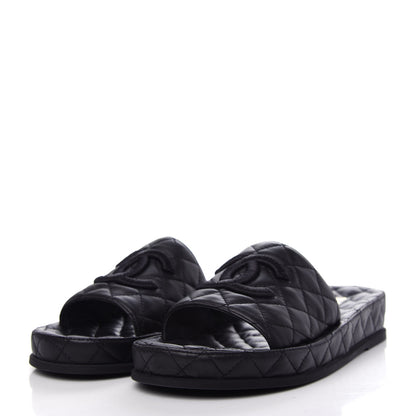 Chanel Lambskin Quilted CC Mules Sandals 41 Black 3 of 11