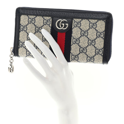 Gucci GG Supreme Monogram Textured Dollar Calfskin Web Ophidia Zip Around Wallet Beige Blue 2 of 10