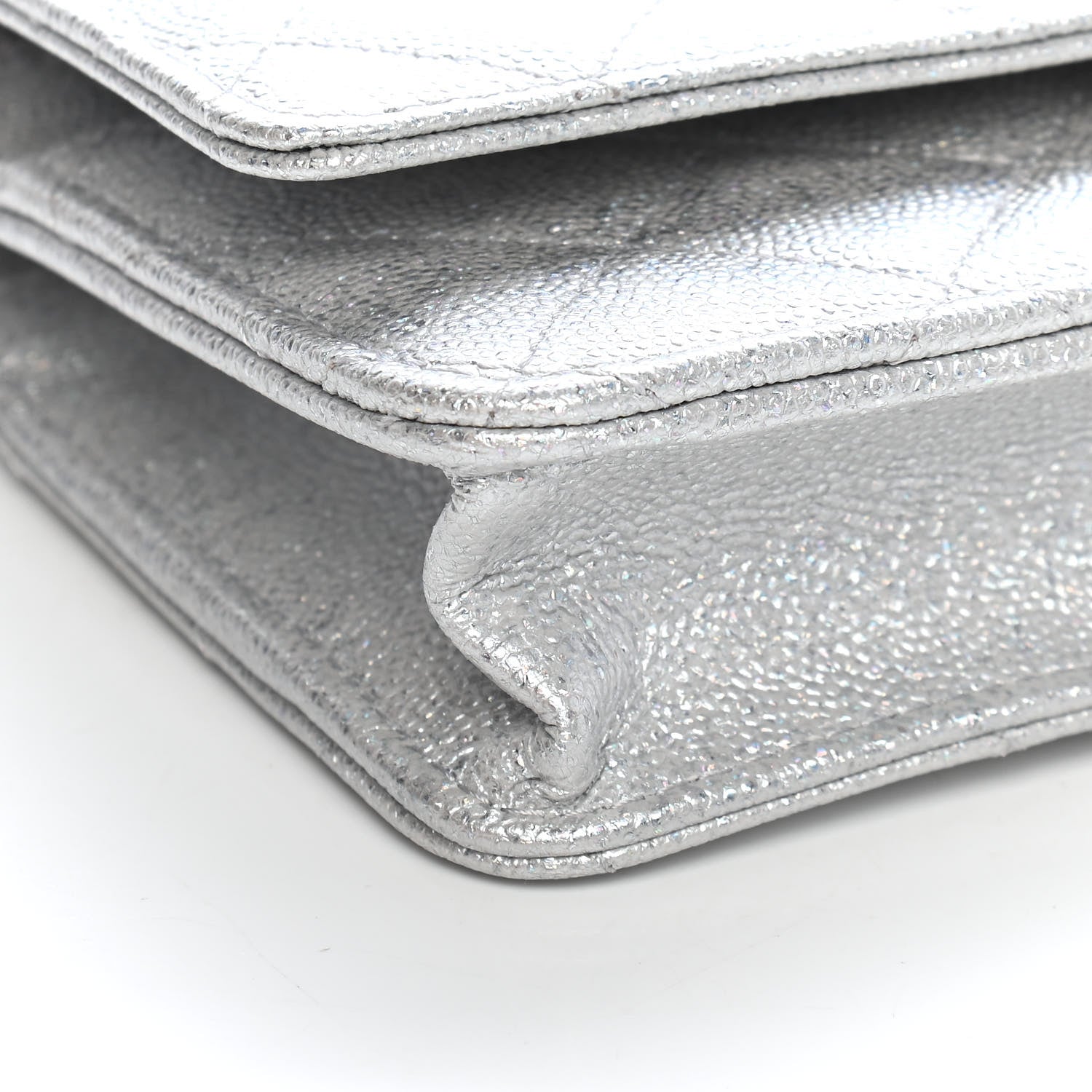 Chanel Glittered Metallic Caviar Quilted Wallet On Chain WOC Silver 8 of 9