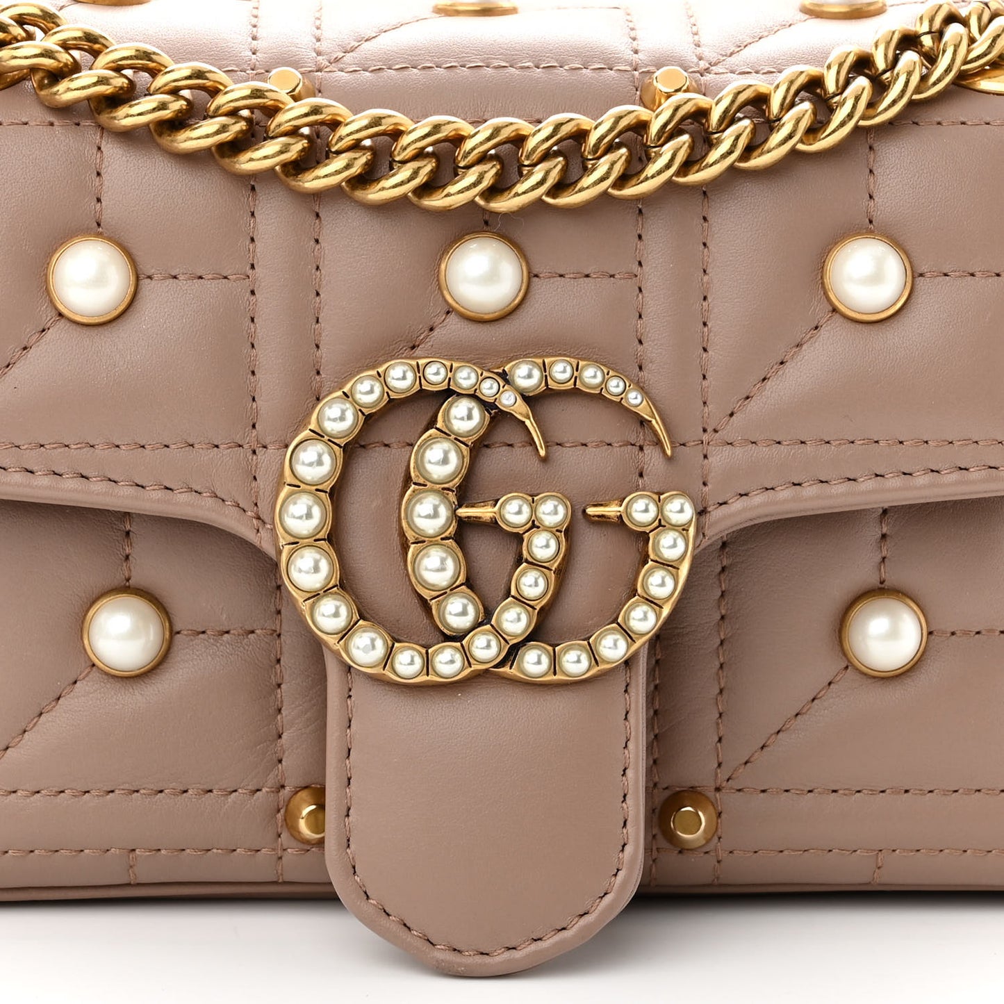 Calfskin Matelasse Studded Mini Pearly GG Marmont Shoulder Bag Porcelain Rose