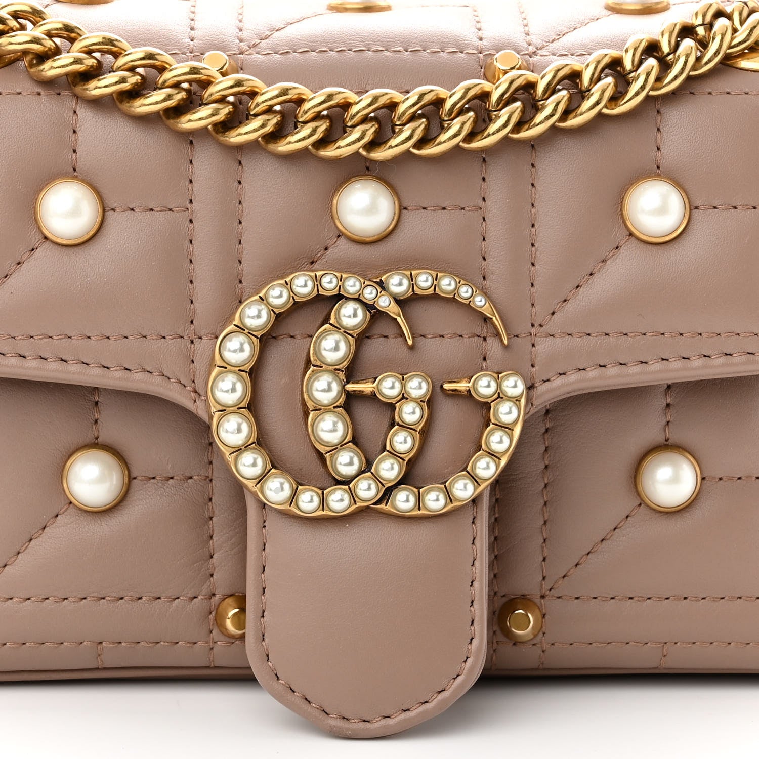 Gucci Calfskin Matelasse Studded Mini Pearly GG Marmont Shoulder Bag Porcelain Rose 8 of 10