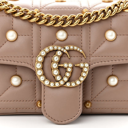 Gucci Calfskin Matelasse Studded Mini Pearly GG Marmont Shoulder Bag Porcelain Rose 8 of 10