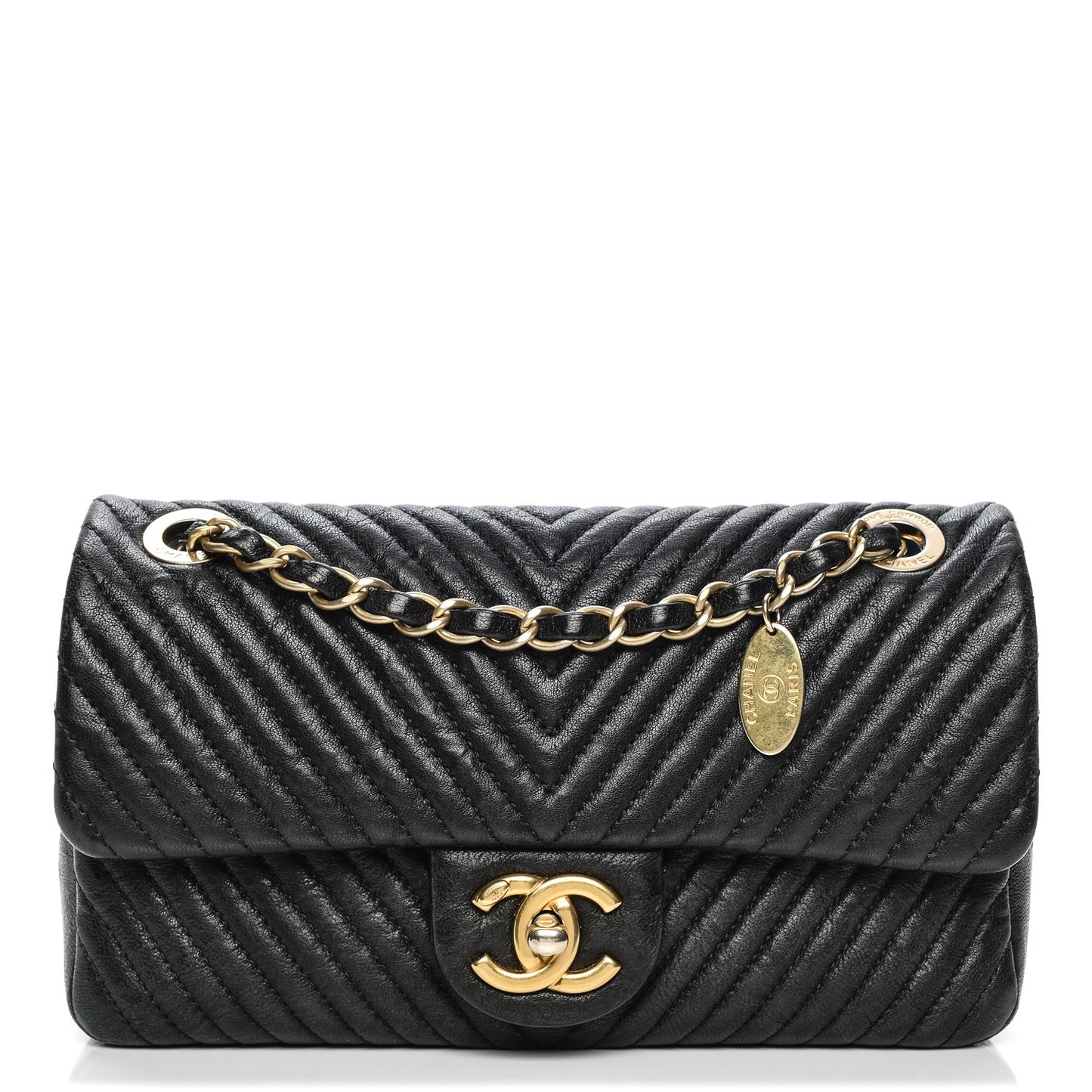 Calfskin Surpique Chevron Small Flap Black