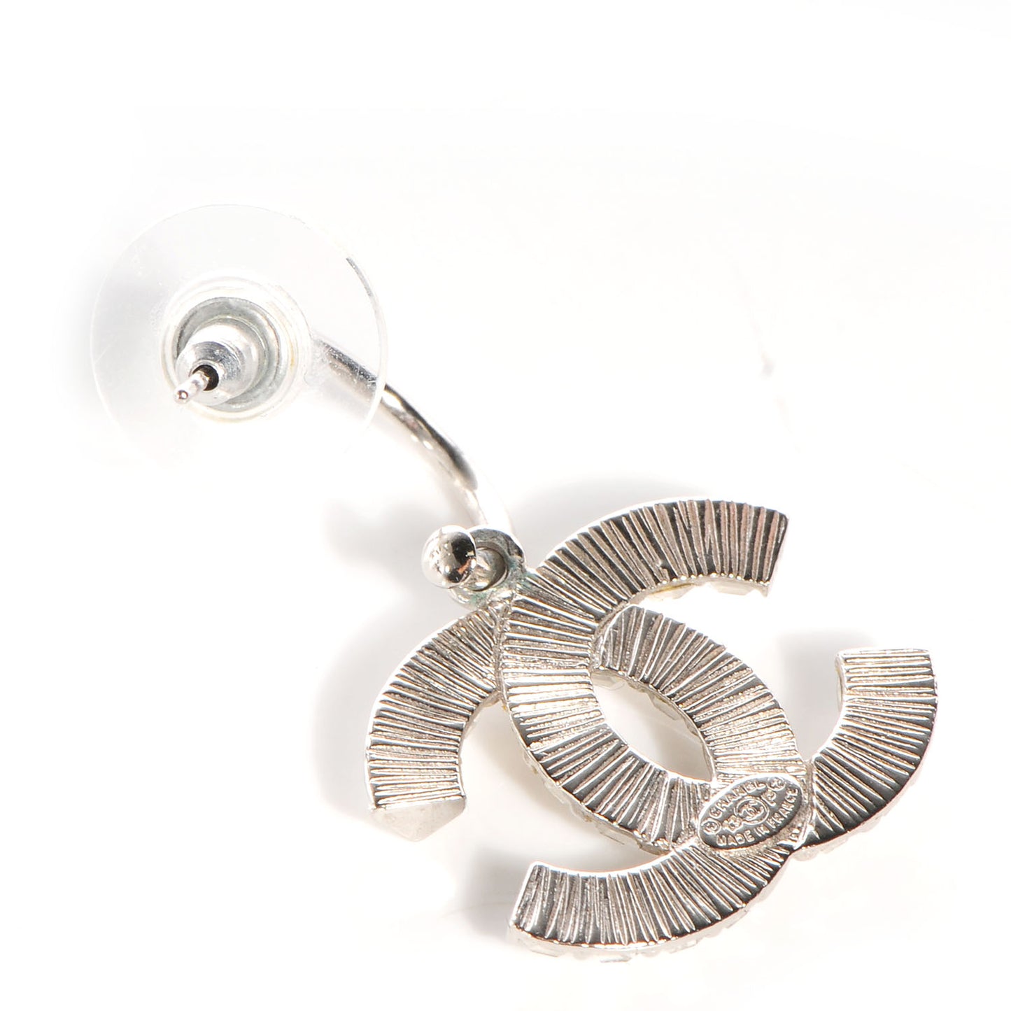 Baguette Crystal CC Dangle Earrings Silver