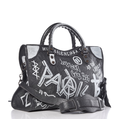 Balenciaga Agneau Arena Graffiti All Over Classic Hardware City Gris Fossile White 3 of 8