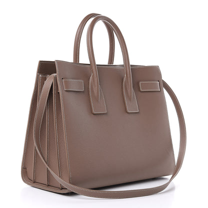 Saint Laurent Grained Calfskin Topstitch Small Classic Sac De Jour Taupe 3 of 14