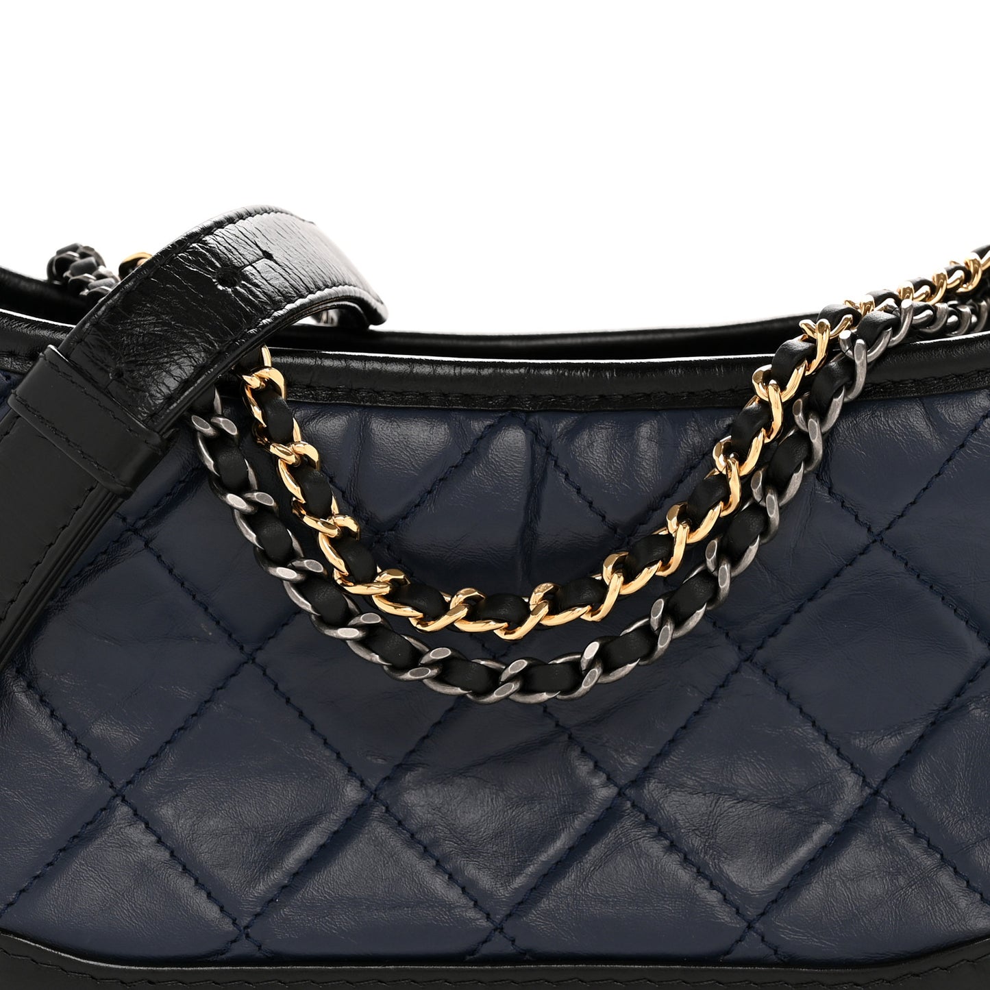 Aged Calfskin Quilted Small Gabrielle Hobo Navy Black