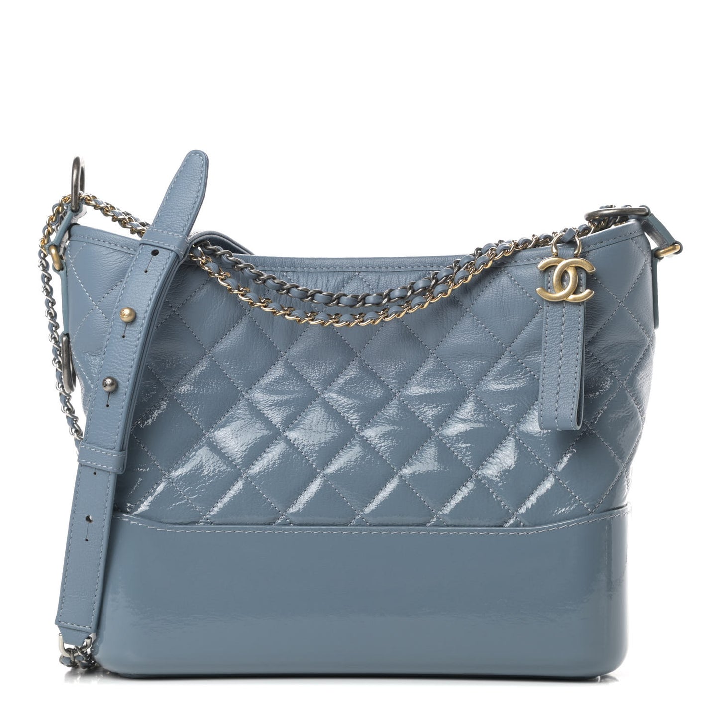 Patent Goatskin Quilted Medium Gabrielle Hobo Blue