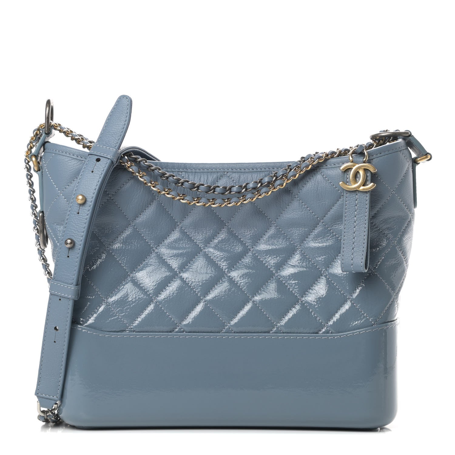 Chanel Patent Goatskin Quilted Medium Gabrielle Hobo Blue 1 of 13