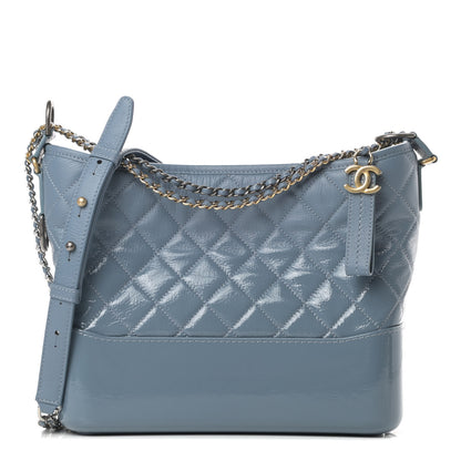 Chanel Patent Goatskin Quilted Medium Gabrielle Hobo Blue 1 of 13