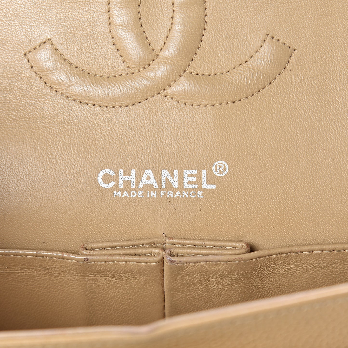 Caviar Quilted Medium Double Flap Beige
