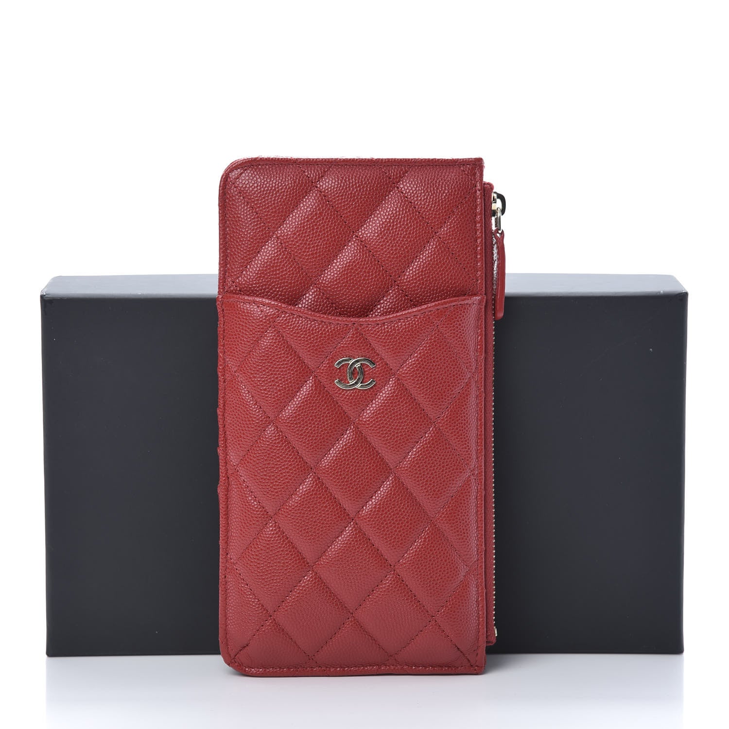 Chanel Caviar Quilted Classic Flat Wallet Pouch Red 8 of 8