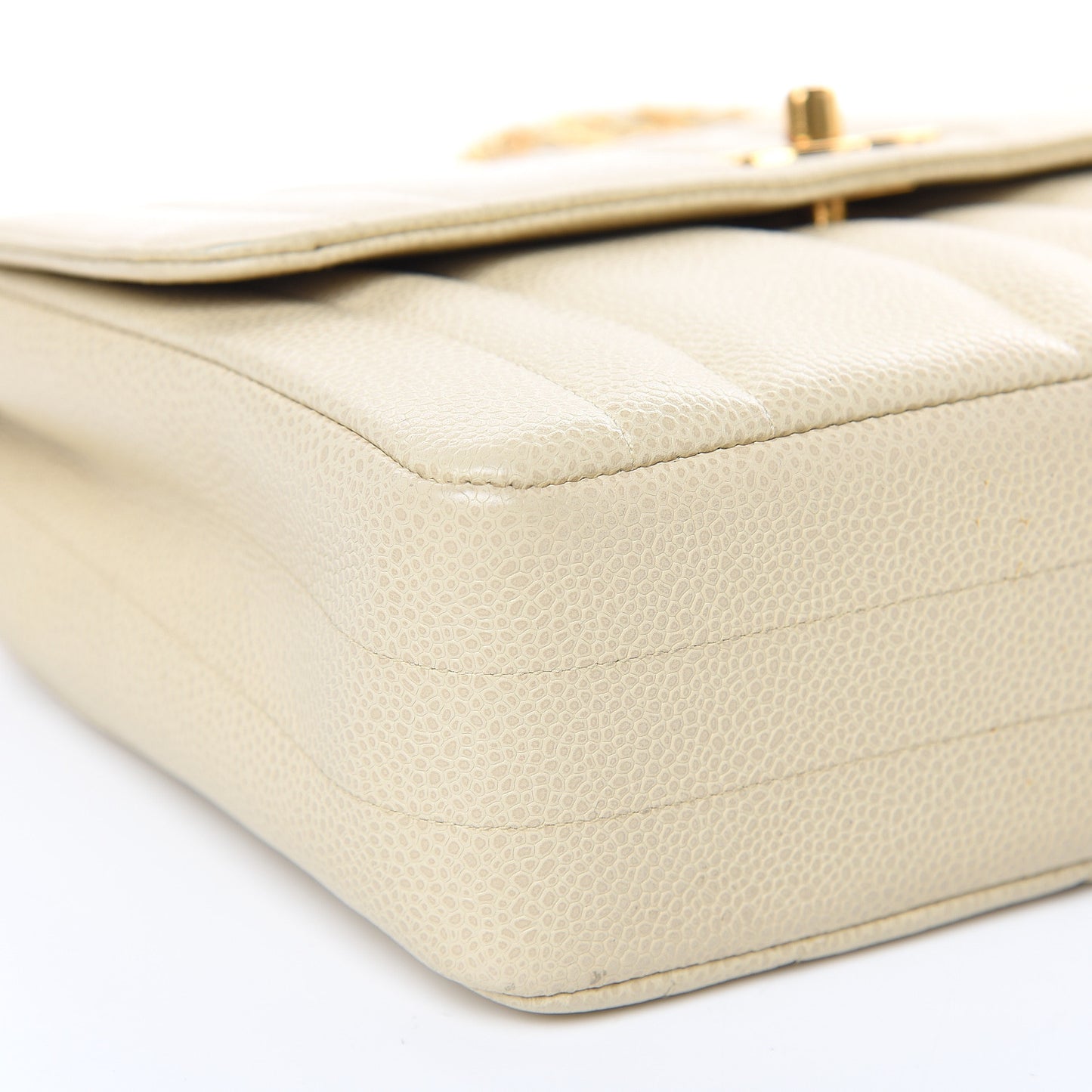 Caviar Vertical Quilted Small Single Flap Beige