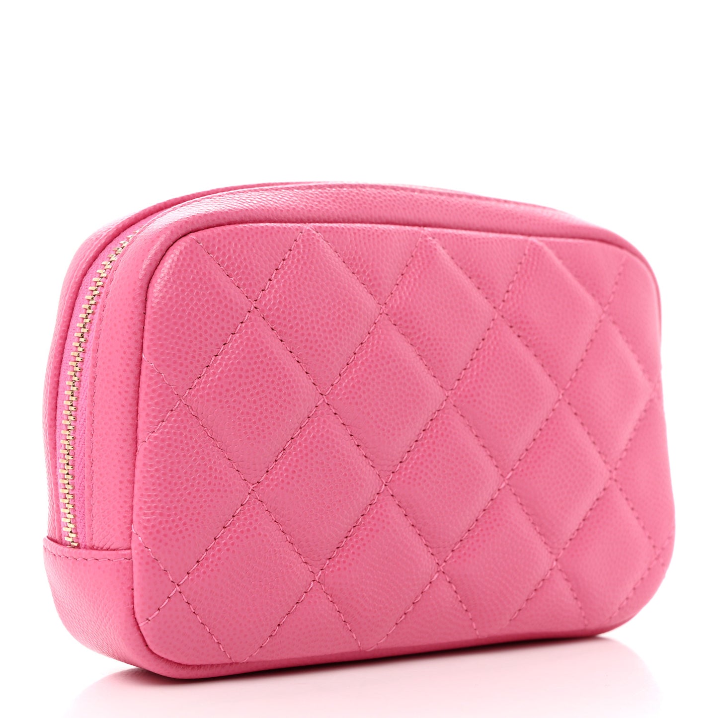 Caviar Quilted Small Curvy Pouch Cosmetic Case Pink