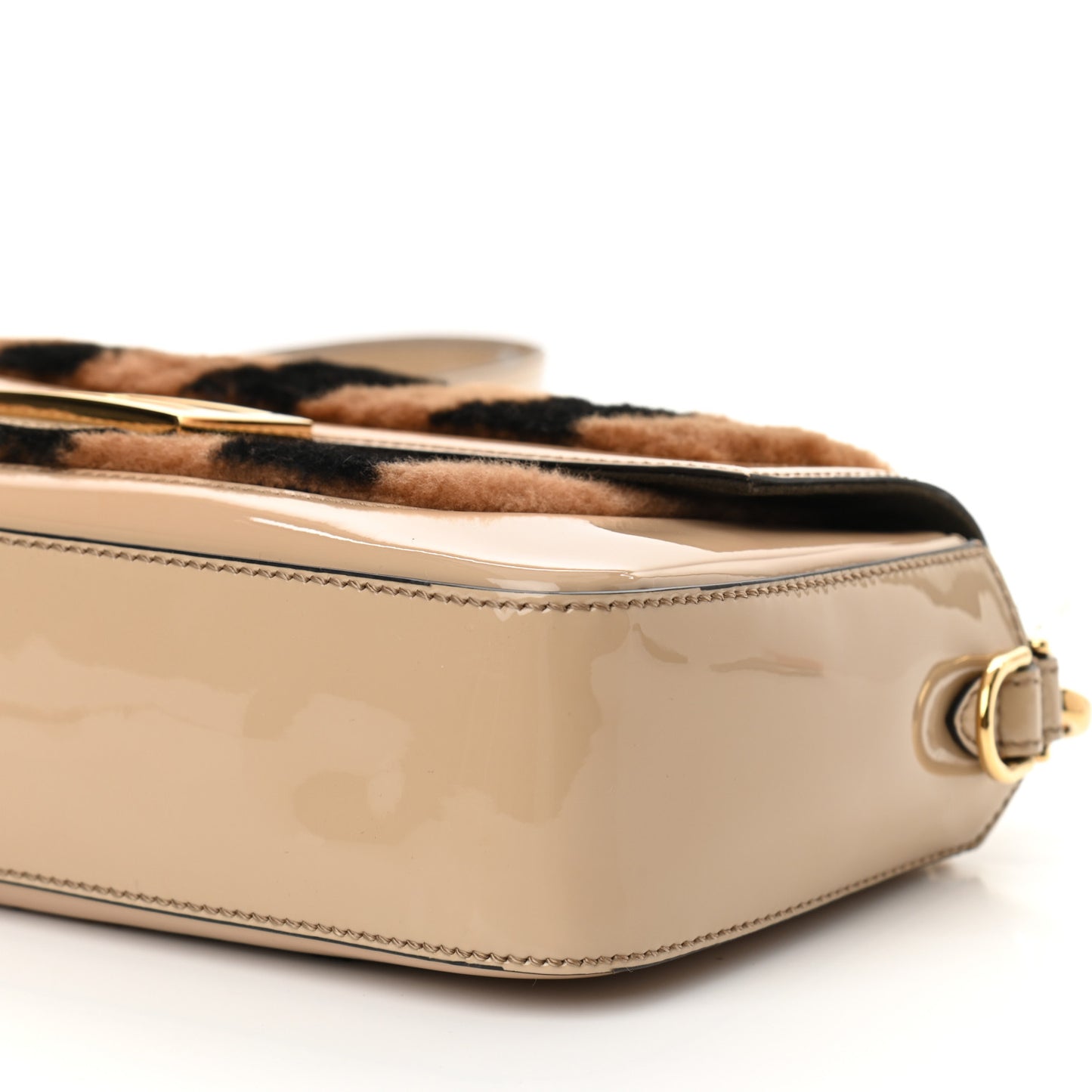 Shearling Vitello Vernice Mou Pequin Striped Baguette Tobacco Black Tortora