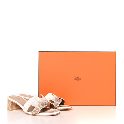 Hermes Matte Niloticus Crocodile Himalaya Oasis Sandals 37 White 9 of 9