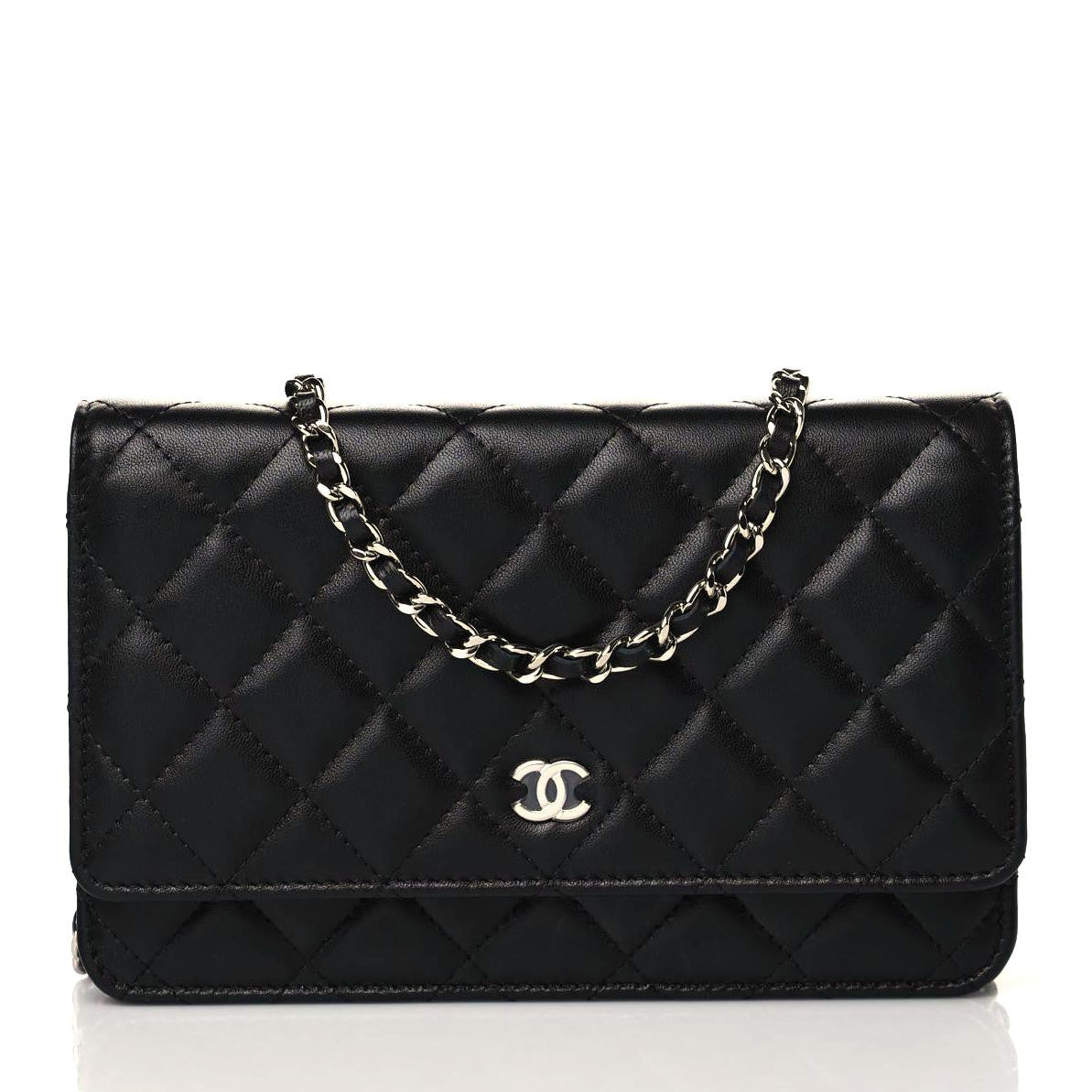 Lambskin Quilted Wallet On Chain WOC Black