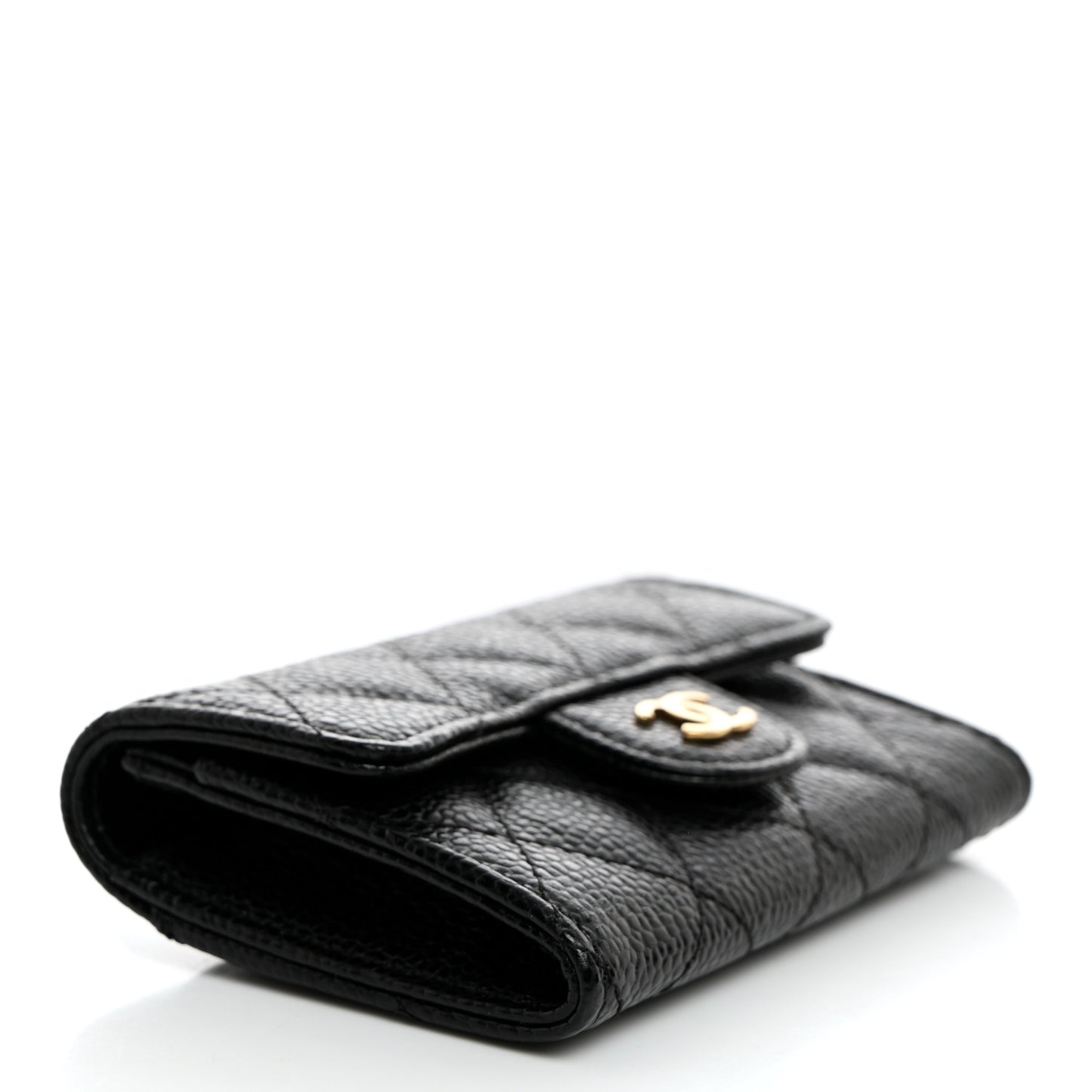 Caviar Quilted Flap Card Holder Wallet Black