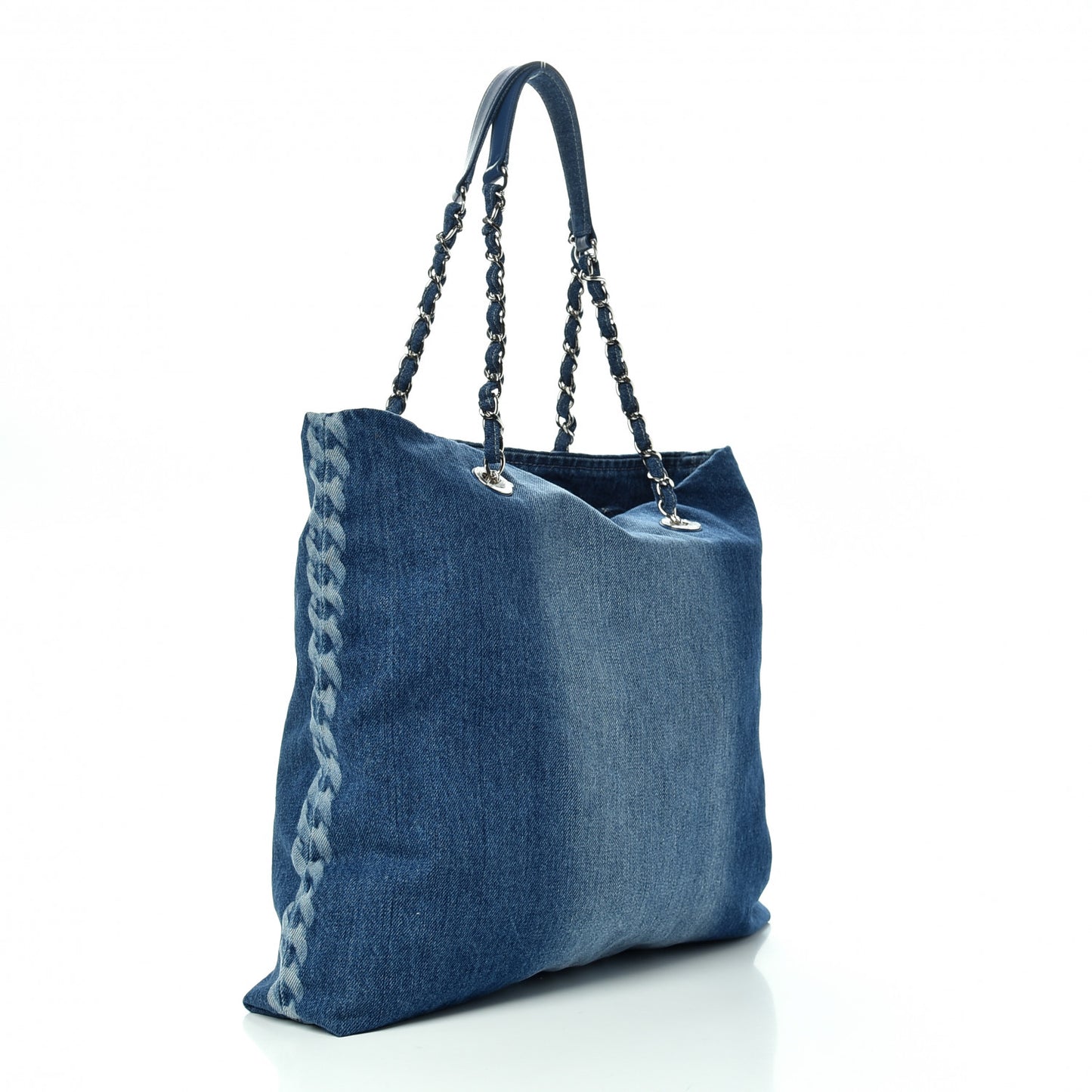 Denim Printed Shopping Bag Blue