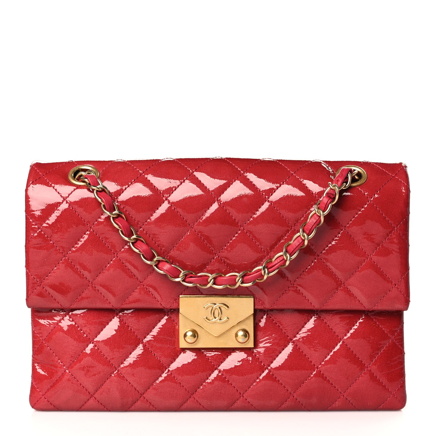Chanel Patent Goatskin Quilted Small 3 Pocket Accordion Flap Red 1 of 10
