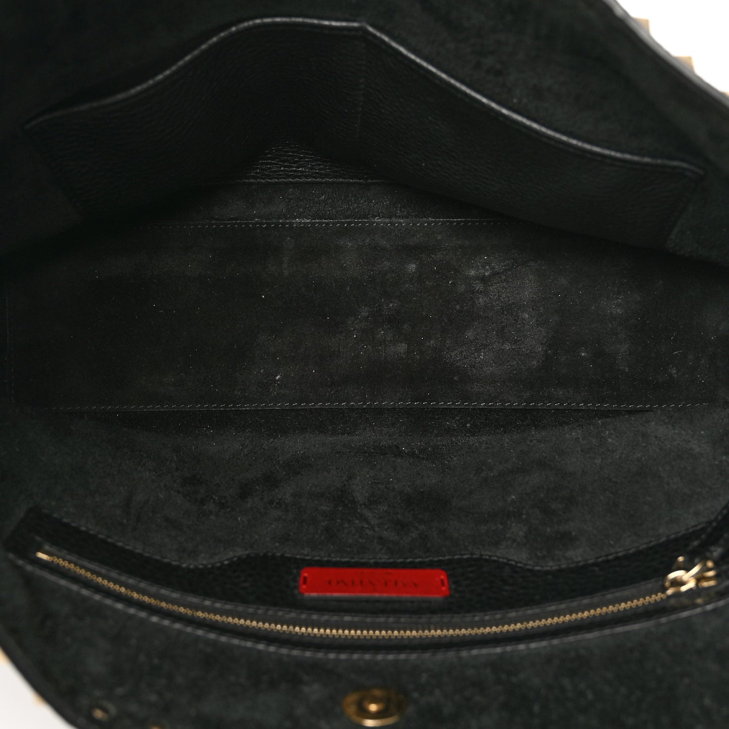 Grained Calfskin Small Rockstud Shoulder Tote Black