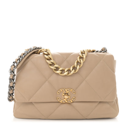 Chanel Lambskin Quilted Large Chanel 19 Flap Dark Beige 1 of 11