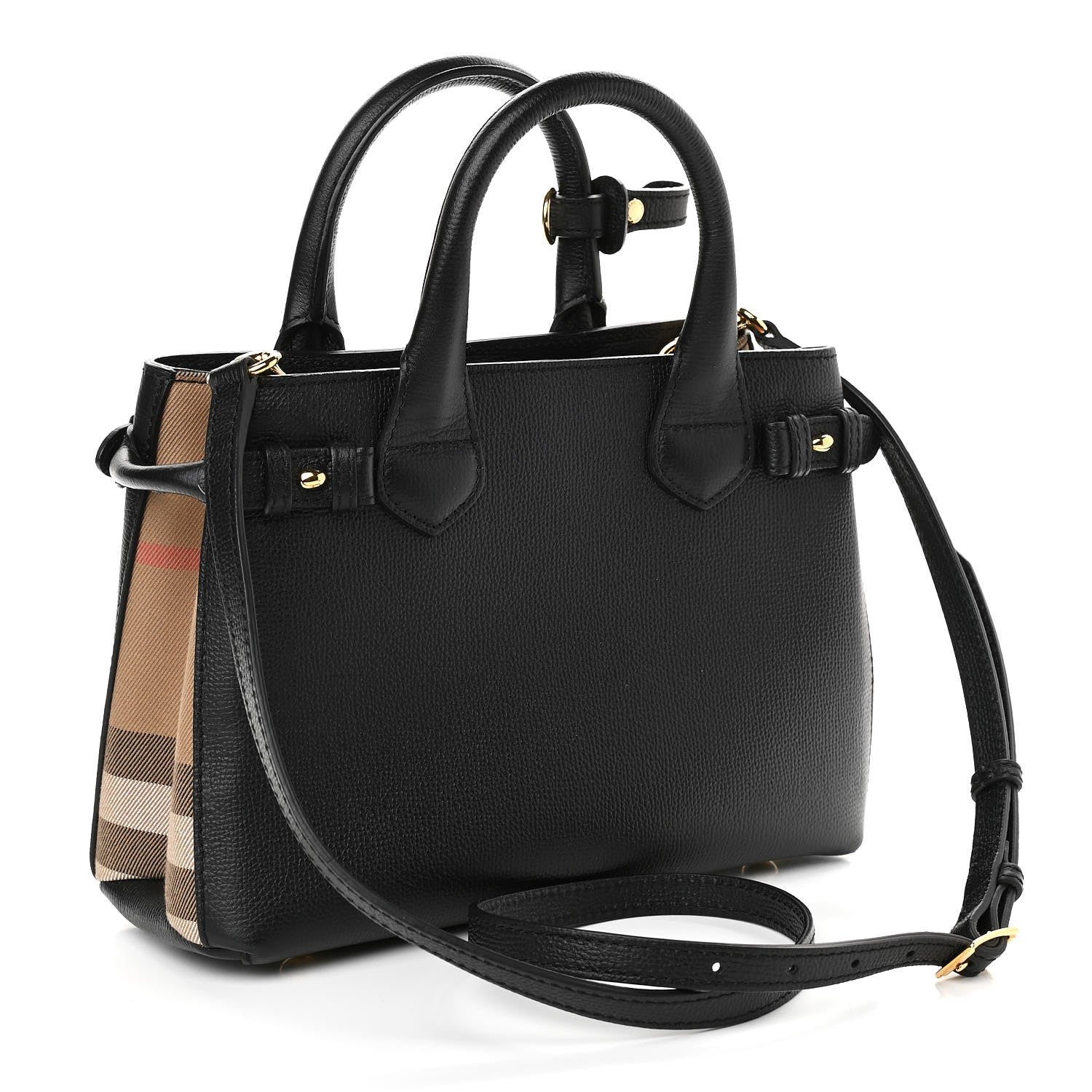 Burberry Derby Calfskin House Check Small Banner Tote Black 3 of 10