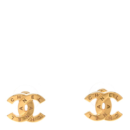 Chanel Metal CC Paris Button Stud Earrings Gold 1 of 4