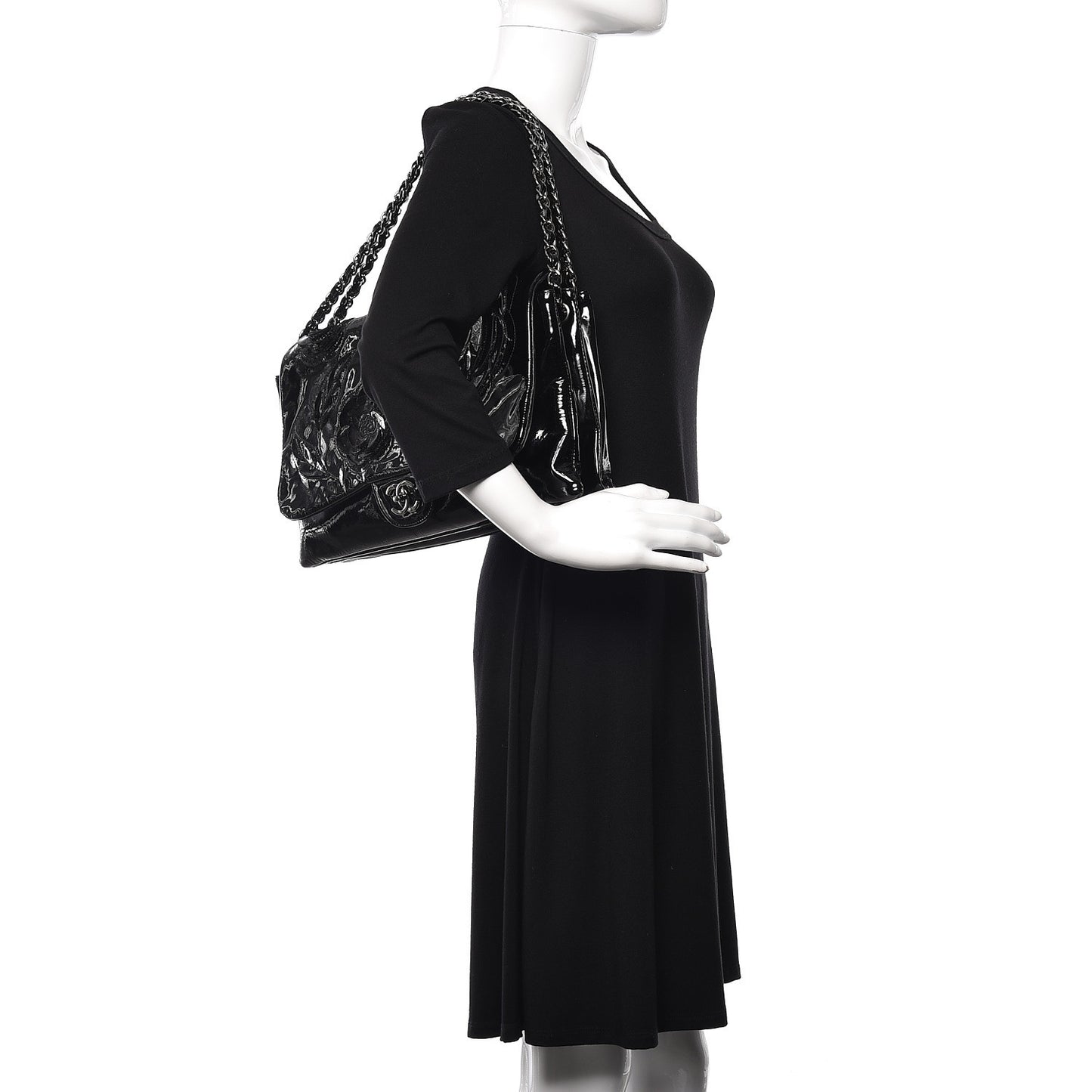 Patent Tweed Maxi Camellia Petals Flap Black
