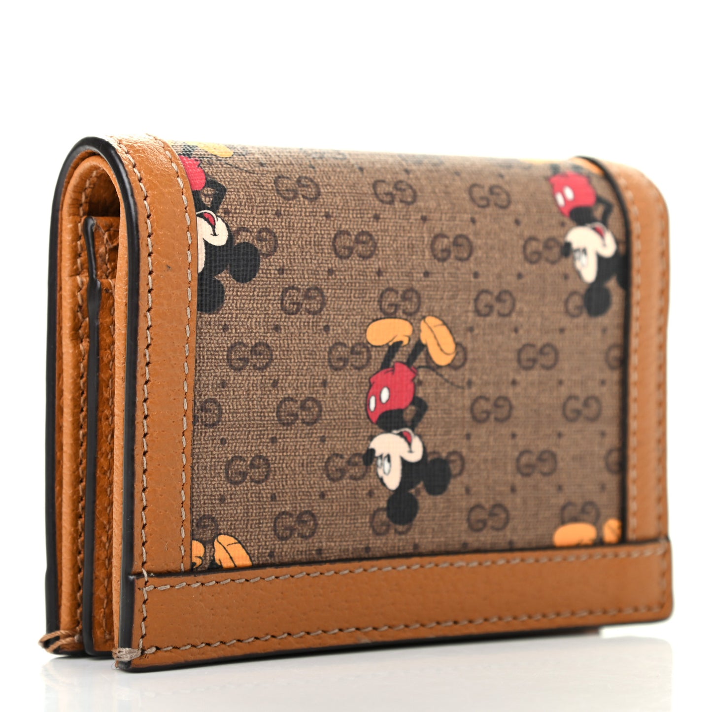 X DISNEY Mini Vintage GG Supreme Monogram Mickey Mouse Card Holder Wallet Beige Vintage Sun Oil