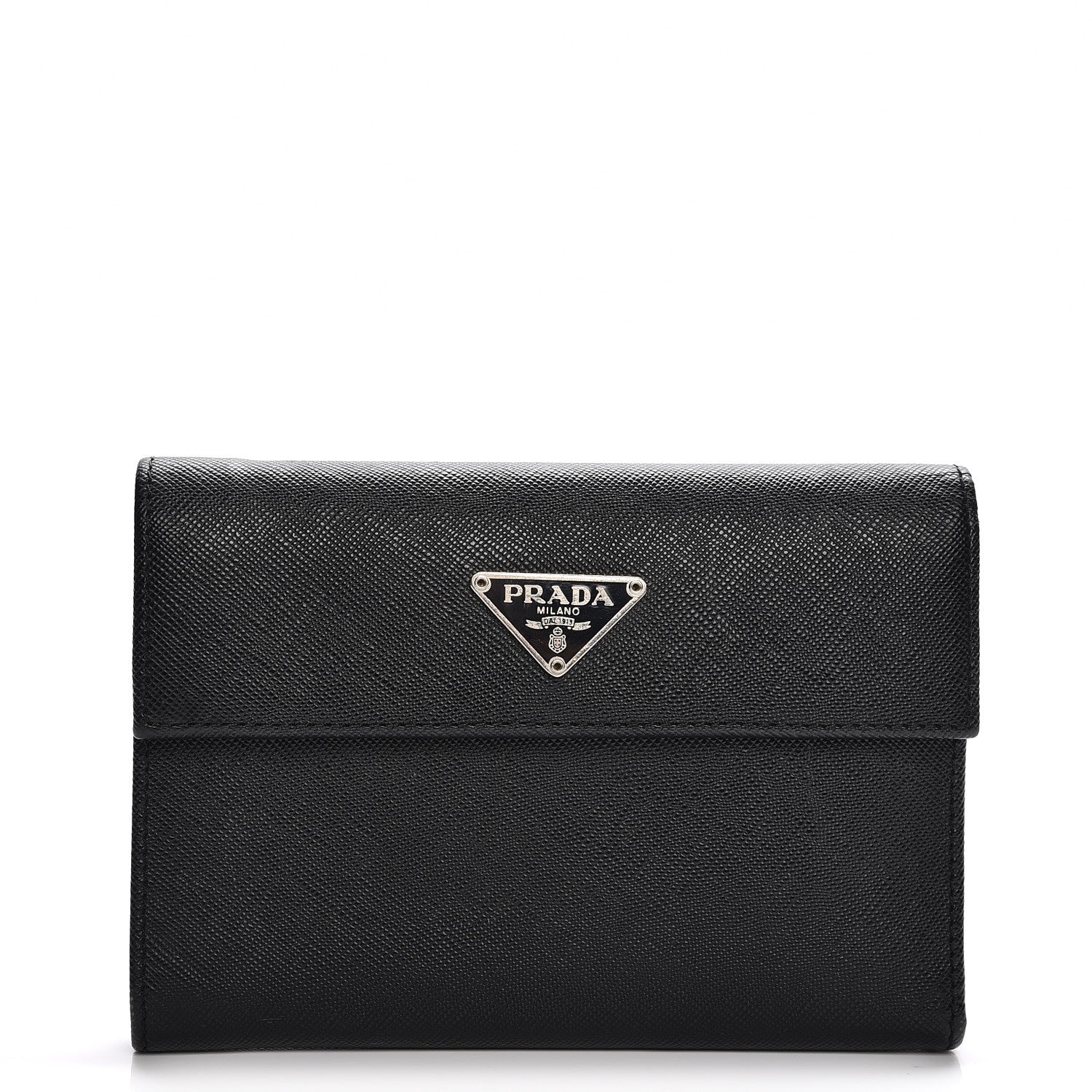 Prada Saffiano Triangle Flap Wallet Nero Black 1 of 9