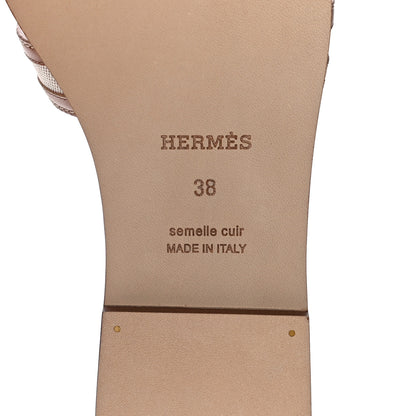 Hermes Calfskin Canvas Oran Sandals 38 Noisette Beige Dore 7 of 10