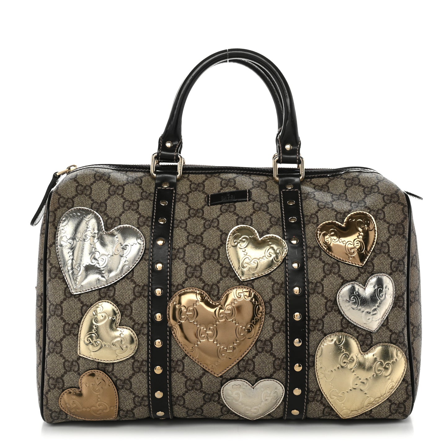 Monogram Guccissima Hearts Studded Medium Joy Boston Dark Brown