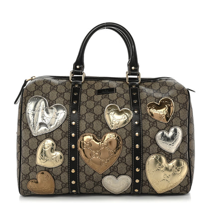 Gucci Monogram Guccissima Hearts Studded Medium Joy Boston Dark Brown 1 of 9