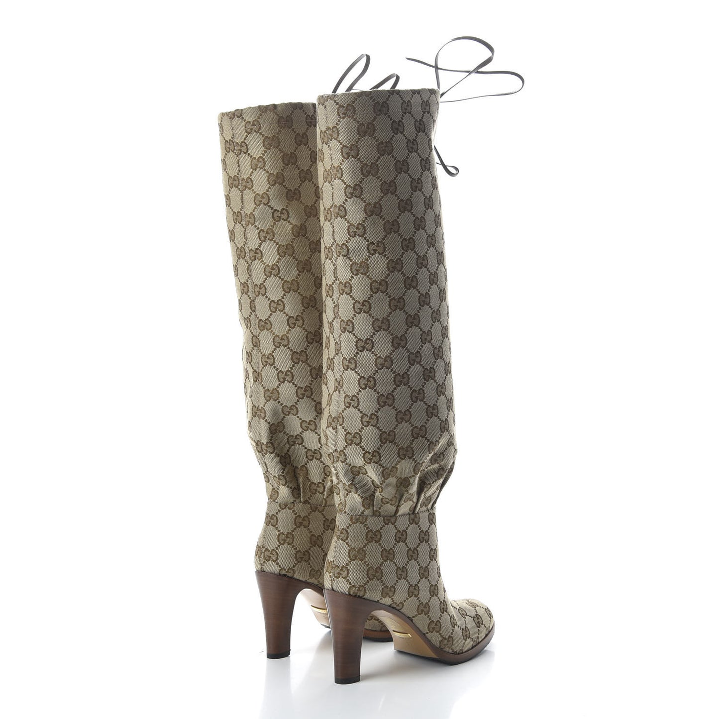 Monogram Lisa Mid Heel Boots 35 Beige Ebony