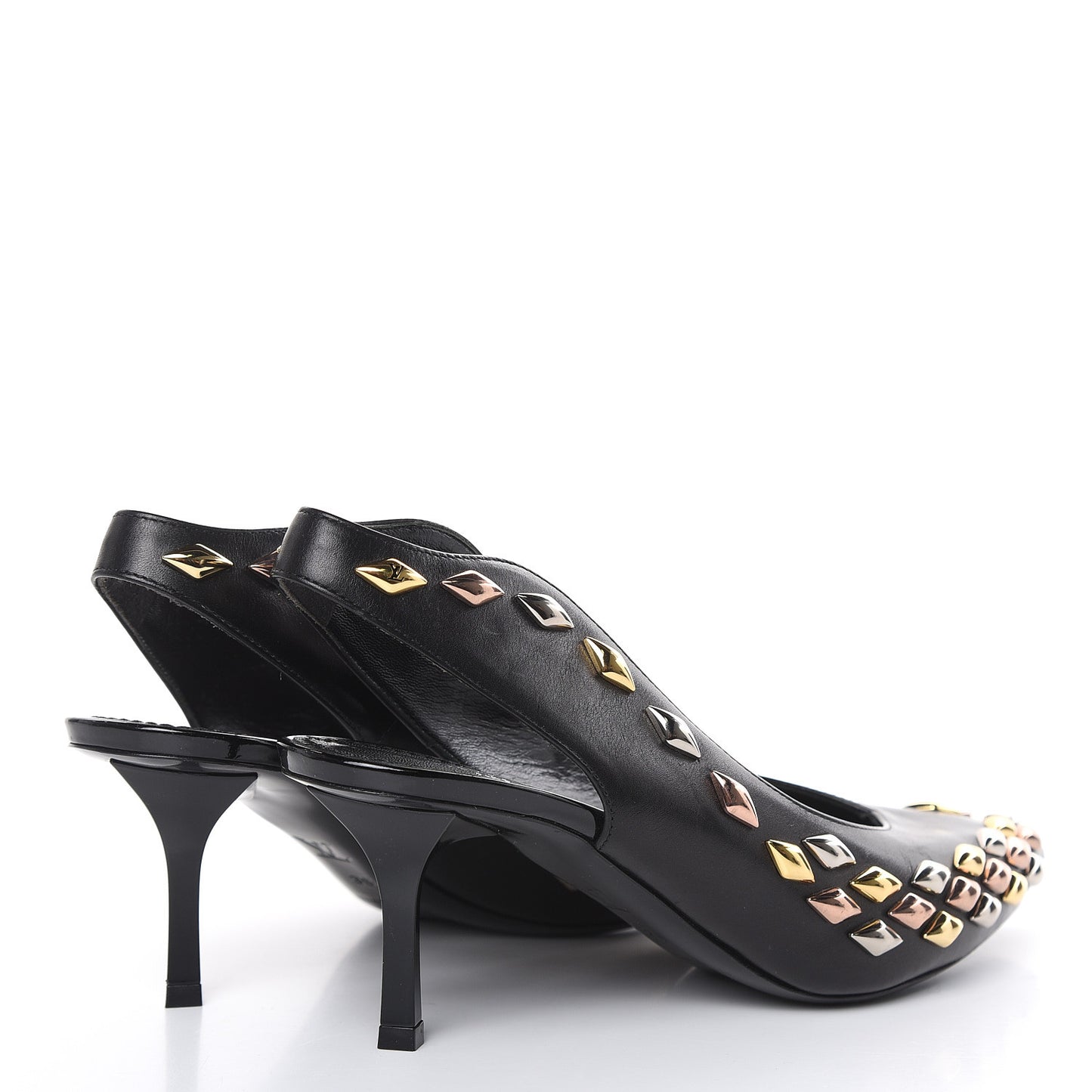 Calfskin Studded Gold Rush Slingback Pumps 36 Black